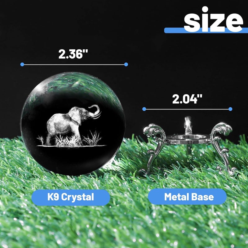 PYJ3DLAMP 3D Elephant Crystal Ball with Stand Lase Engraved Glass Sphere Paperweight Decor Elephant Gift for Women Friends Christmas Birthday - Image 2